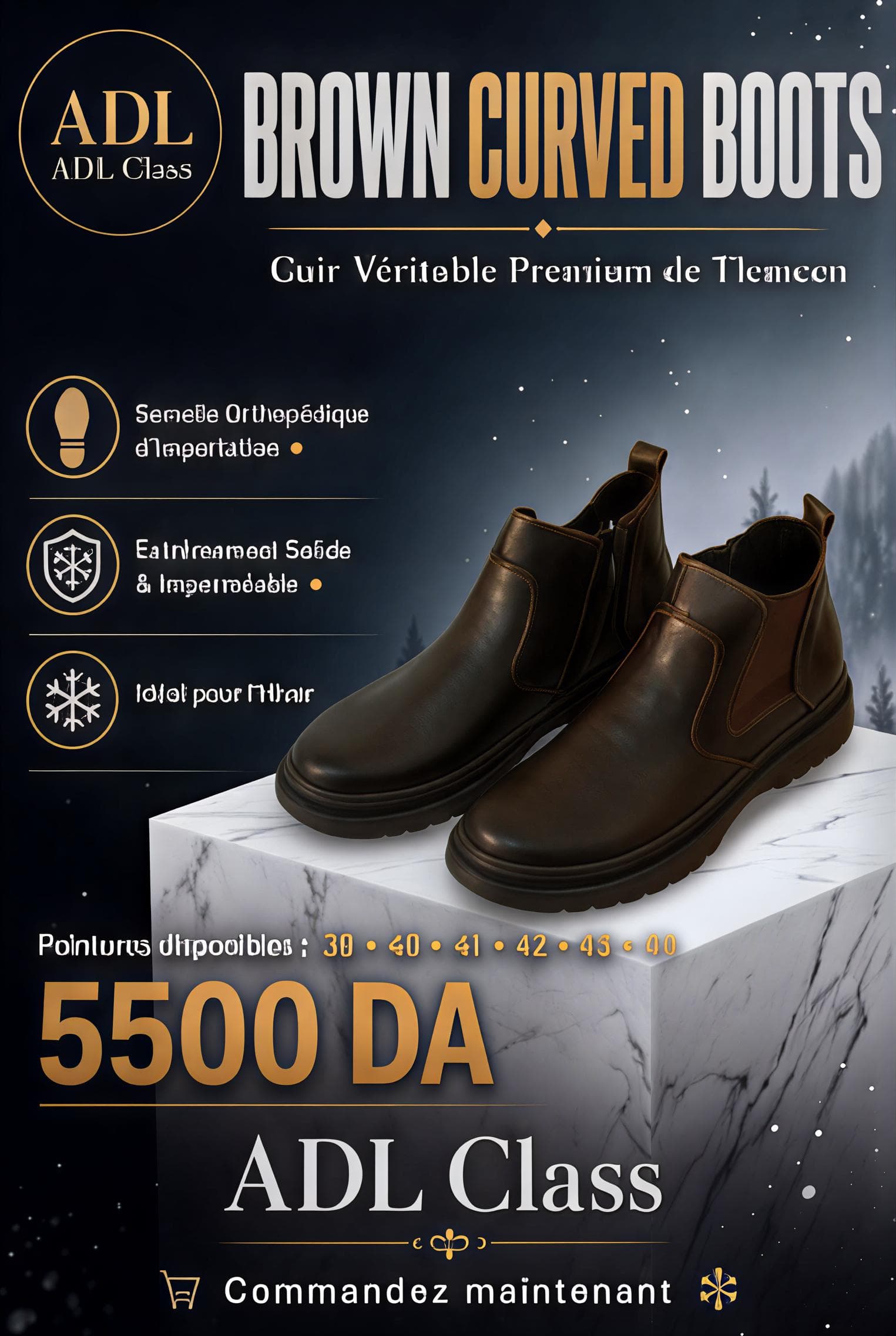 Boots Arrondis en Cuir Véritable de Tlemcen